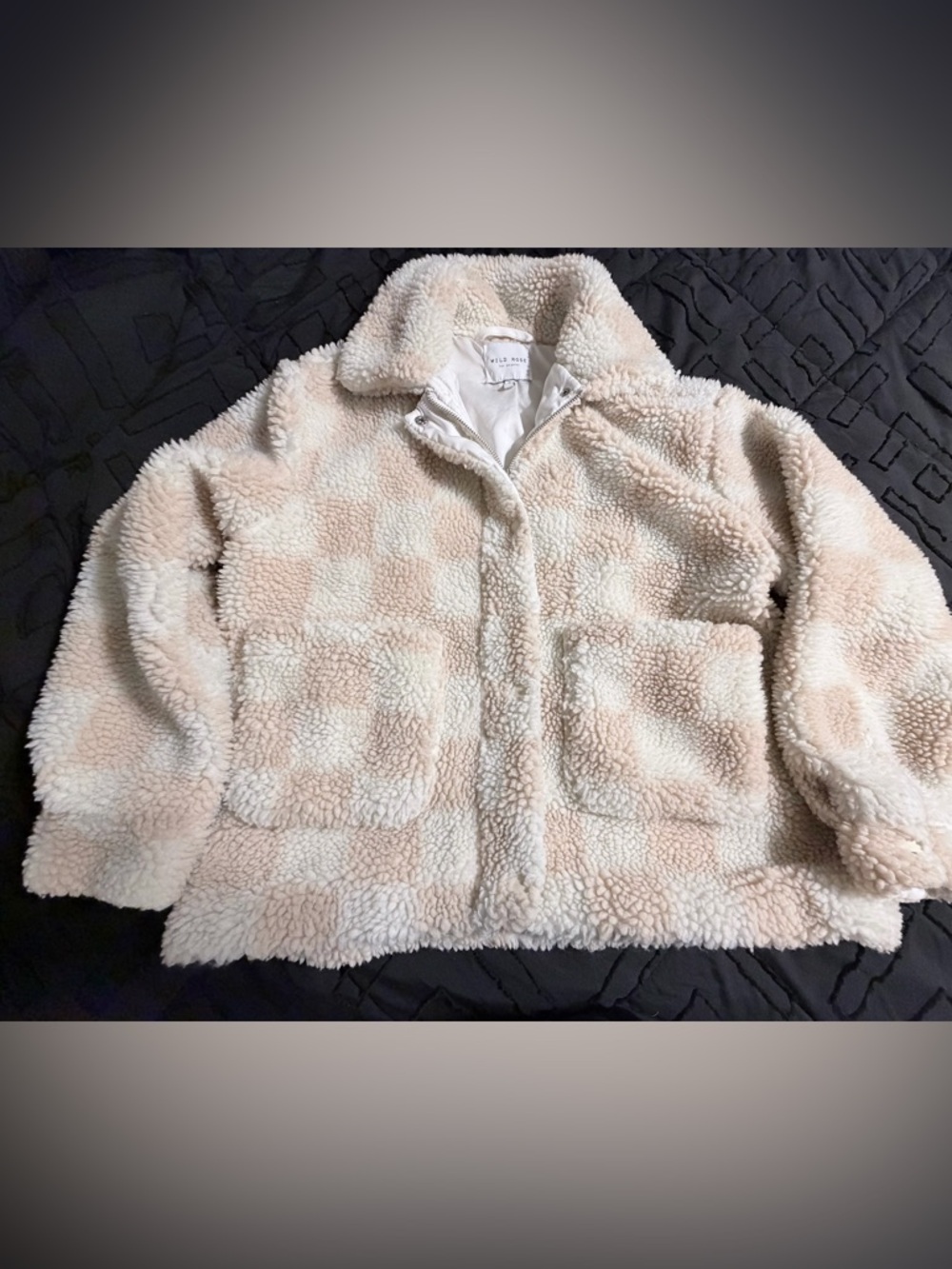 Wild Rose Kids Cream & Light Pink Check Sherpa Puffer Jacket